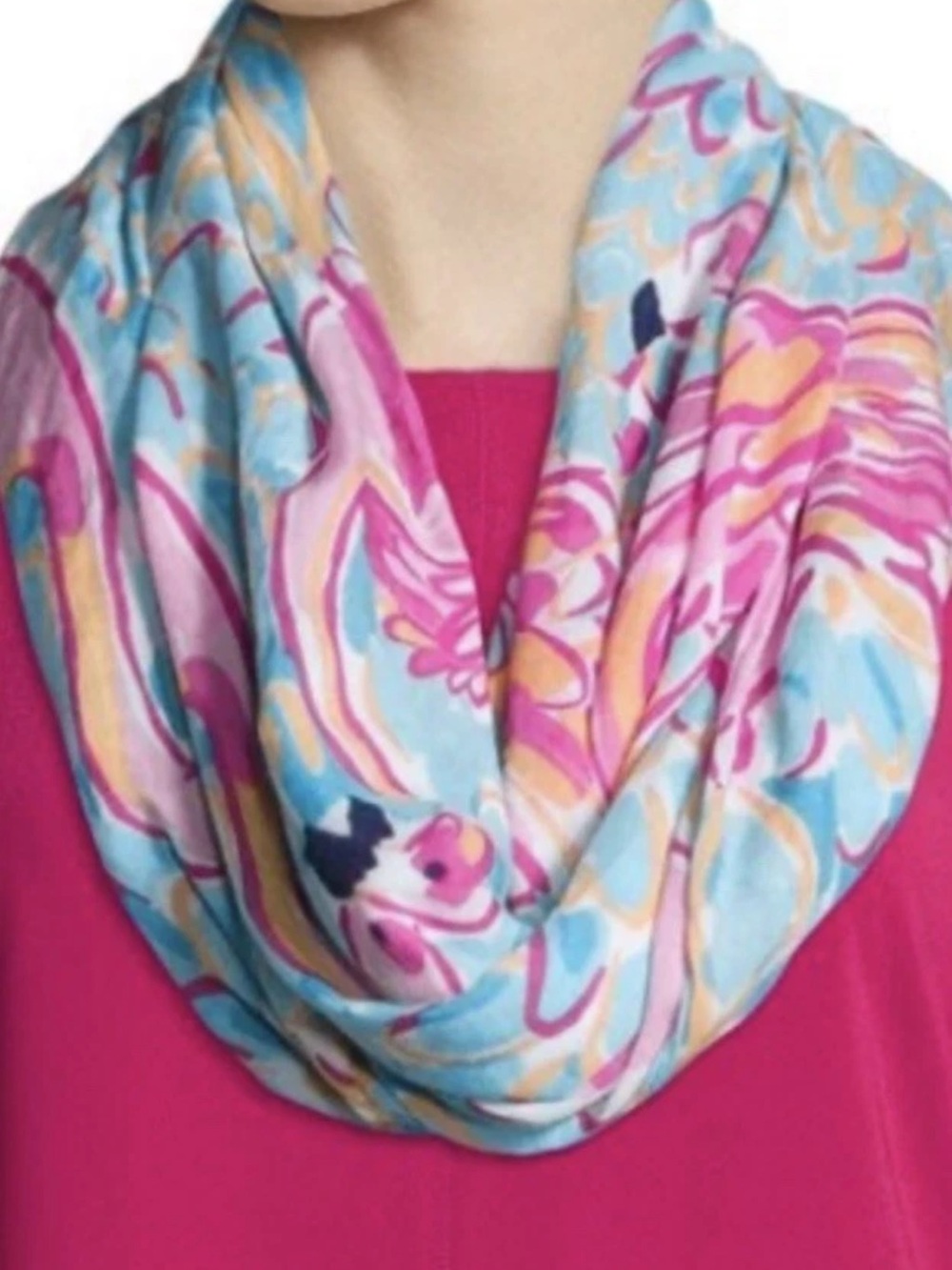 Lilly Pulitzer Peel and eat flamingo print infinity Scarf 100% rayon